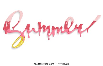 Bright poster with hand lettering"summer". Print for T-shirt. Vector illustration EPS10.
