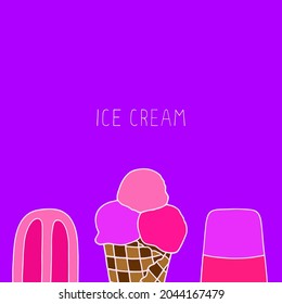 Afiche luminoso con helado. Imagen vectorial.