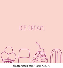 Afiche luminoso con helado. Ilustración del contorno del vector.