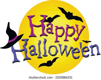 Bright poster invitation to halloween with bats and witch hat