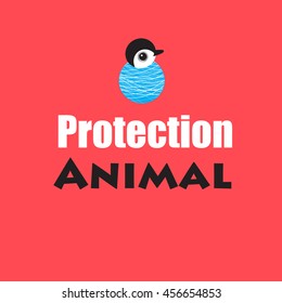 Bright poster with a little penguin on a red background