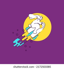 A bright poster motivating to start a business. A flat illustration of a rabbit, aspiring to the development and achievement of the tasks set
