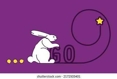 A bright poster motivating to start a business. A flat illustration of a rabbit, aspiring to the development and achievement of the tasks set