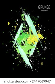 A bright poster on a black background. Ink and paint splashes. Frame hand drawn with a brush. Vector illustration.