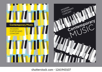 Bright poster set for music concert, Classic piano keyboard in geometric mosaic style. Elegant urban modern design element for music and dance projects, cover, poster, invitation.