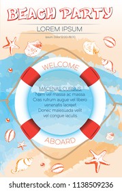 Bright poster for summer beach party. Take this vector template and  put information about your party.  You can use it for banners, invitations, cards, flyers and other advertising.