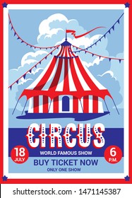 Bright poster template with tent for circus, fanfair, carnival or life events announcement.