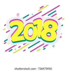 Bright poster with text 2018 on a festive background of lines and spirals Banner Happy New Year for parties and holidays in New Year and Christmas Flat drawing on the calendar  background Vector