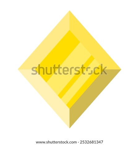 bright precious expensive stone of rhombus shape diamond, ​​yellow crystal isolated on white background, flat style