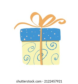 bright present box with ribbon and bow, holiday illustration, vector clipart