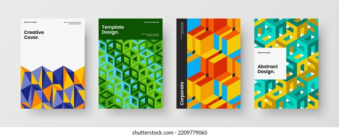 Bright presentation A4 design vector illustration composition. Trendy mosaic hexagons corporate identity template collection.