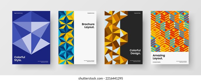 Bright presentation A4 vector design template set. Modern geometric pattern corporate brochure concept composition.