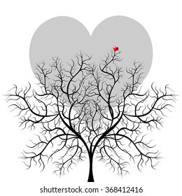 Bright pretty color vector graphic illustration of Valentine day love holiday with symbol of beautiful heart shape moon and bare tree on white background