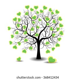 Bright pretty color vector graphic illustration of Valentine day love holiday with symbol of beautiful heart shape growing on black tree on white background