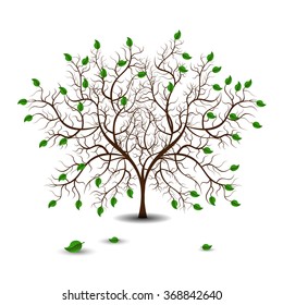 Bright pretty color vector graphic illustration of Valentine day love holiday with symbol of beautiful green leaves growing on black tree on white background