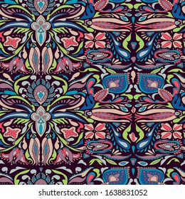 Bright print in a folk style.Vector seamless pattern with decorative floral ornament.