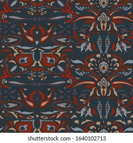 Bright print in a folk style.Vector seamless pattern with decorative floral ornament.