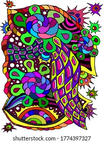 Bright print pattern, abstract pattern in vintage style, beautiful ornament, card printing clipart, artistic fantasy