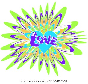bright print with splashes of paint and inscriptions on the background of the heart in the style of pop art