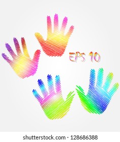 bright prints of children's hands in style a scribble
