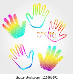 bright prints of children's hands in style a scribble