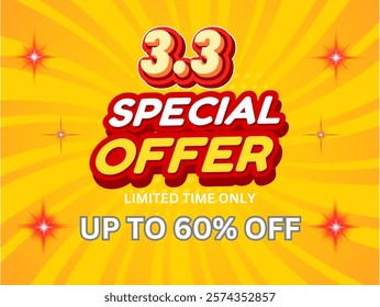 Bright promotional banner featuring a special discount offer of up to 60% off. Includes eye-catching yellow background with red text design, emphasizing a limited-time exclusive shopping opportunity.