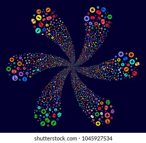 Bright Pros And Cons Arguments cycle twist on a dark background. Vector abstraction. Psychedelic burst composed from random pros and cons arguments objects.
