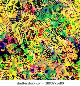 Bright psychedelic seamless texture from blots and  boot prints. Abstract vector background for web page, banners backdrop, fabric, home decor, wrapping