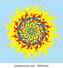 The bright psychodelic sun with rays