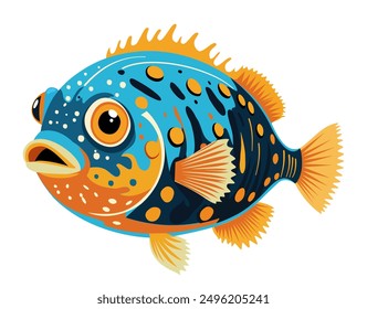 Bright puffer fish. Vector isolated illustration.