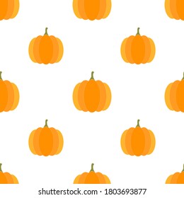 Bright pumpkins on white  background. Seamless autumn vegetable food pattern. Suitable for packaging, textile, wallpaper.