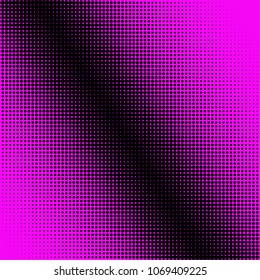 Bright purple black halftone pattern. Gradient polka dots background. Modern vector illustration. Abstract curves. Points backdrop. Dotted spotted pattern. Monochrome template for web design