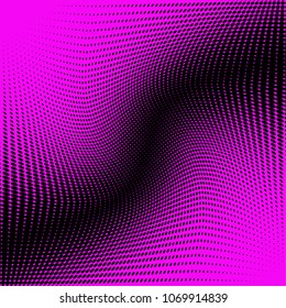 Bright purple black halftone pattern. Gradient polka dots background. Modern vector illustration. Abstract curves. Points backdrop. Dotted spotted pattern. Monochrome template for web design