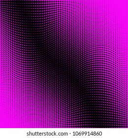 Bright purple black halftone pattern. Gradient polka dots background. Modern vector illustration. Abstract curves. Points backdrop. Dotted spotted pattern. Monochrome template for web design