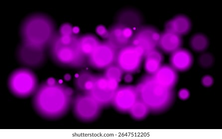 Brilhante roxo bokeh partículas de vários tamanhos com efeito de profundidade no fundo escuro. Perfeito para visuais noturnos ou cenas com temas de tecnologia.