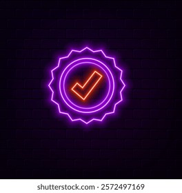 Bright purple check mark. neon style..