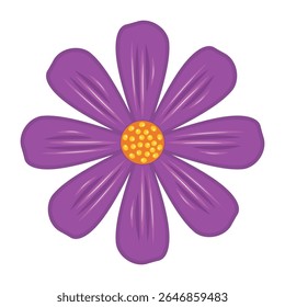 Bright Purple Daisy with Textured Petals Vector Illustration. A stylized purple daisy with nine smooth, rounded petals radiating from a bright golden-yellow center.