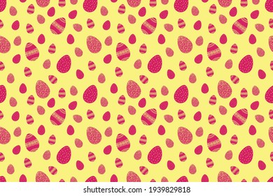 bright purple easter eggs on pale yellow background vector seamless pattern