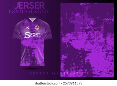 The bright purple football shirt creates interest and prominence. It has a graphic pattern that looks like paint spreading or painting, which makes the shirt look more dimensional and interesting.