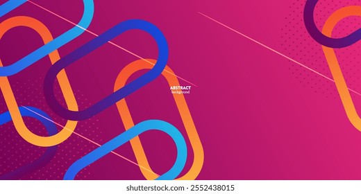 Bright purple gradient background with colorful dynamic orange rectangle curved shape pattern. Abstract template and modern stylish texture background. Eps10