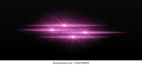 Feixes de luz roxo brilhante com rajadas de estrela e brilho radiante. Listras de luz horizontais e brilho em fundo escuro, criando um efeito de iluminação vibrante