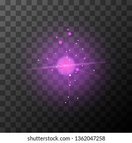 Bright purple lighting effect with magic sparkles on transparent background