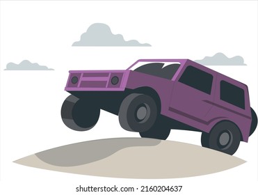 Bright Purple Monster Truck on big wheels. Front view Vector. Isolated object on a white background. EPS-10 separated by groups and layers.