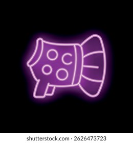 Bright purple neon sign depicting a megaphone on a black background
