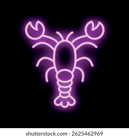 Bright purple neon sign showing a lobster on black background, ideal for restaurant or seafood related business