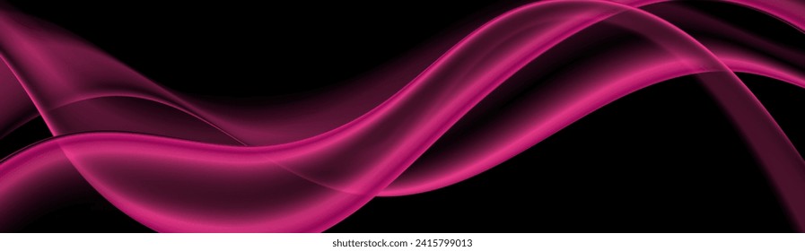 Olas elegantes y abstractas color púrpura brillante sobre fondo negro. Diseño de pancartas vectoriales