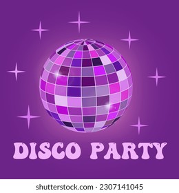 Seamless vector pattern with pink disco balls on wavy yellow background.  Party, celebration psychedelic concept. Stock Vector