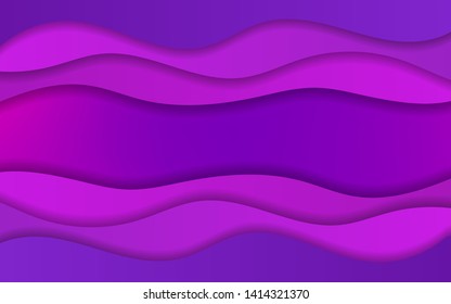 Bright purple and pink gradient background with abstract wavy 3d paper cut elements. Magic vibrant violet wallpaper with empty space in centre for cover design, header, banner