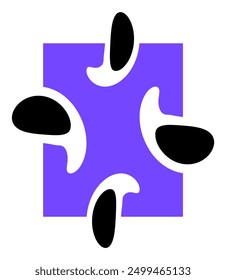 Bright purple rectangle with black and white shapes.
