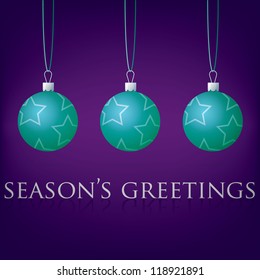 Bright purple Season's Greetings bauble card in vector format.